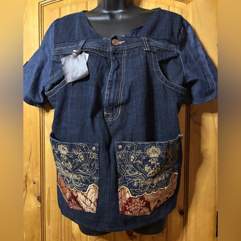 Embroidered Denim Blouse with Pockets